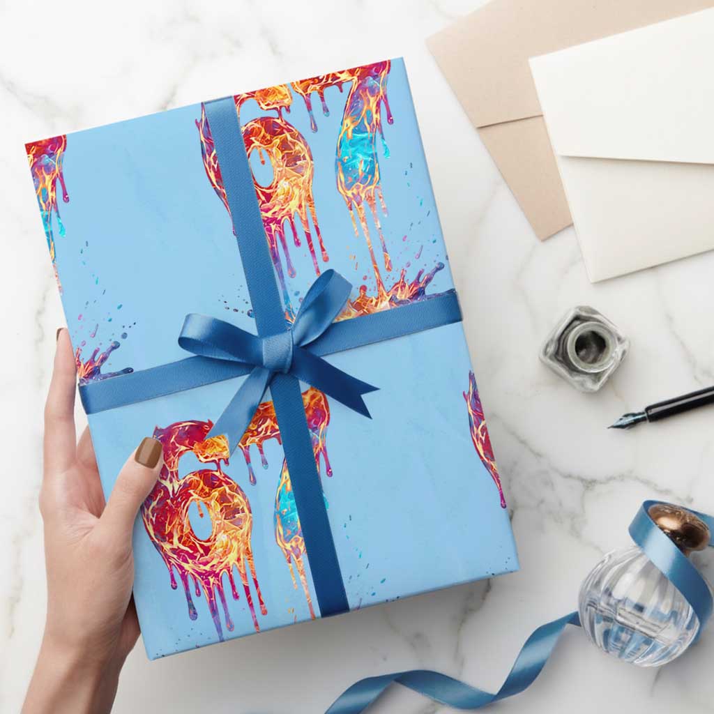 Burning Six Seven Wrapping Paper Roll Drip Fire Flame Meme TS12 Light Blue Print Your Wear
