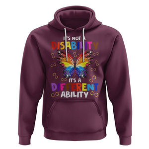 Butterfly Autism Hoodie It's Not A Disability It's A Different Ability Spectrum Rainbow Infinity TS02 Maroon Printyourwear