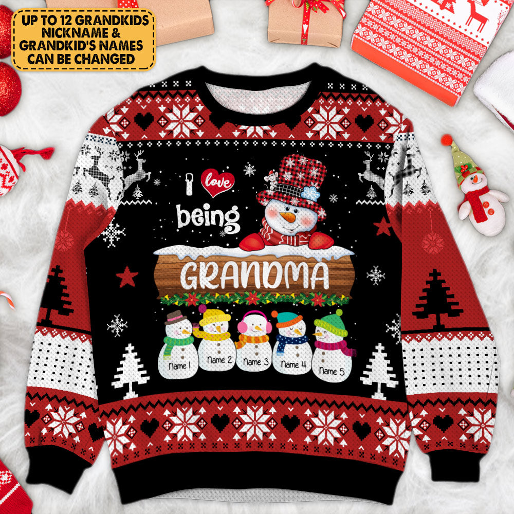 Personalized I Love Being Grandma All Over Print Sweatshirt with Snowman CTM Unisex Custom - Printyourwear