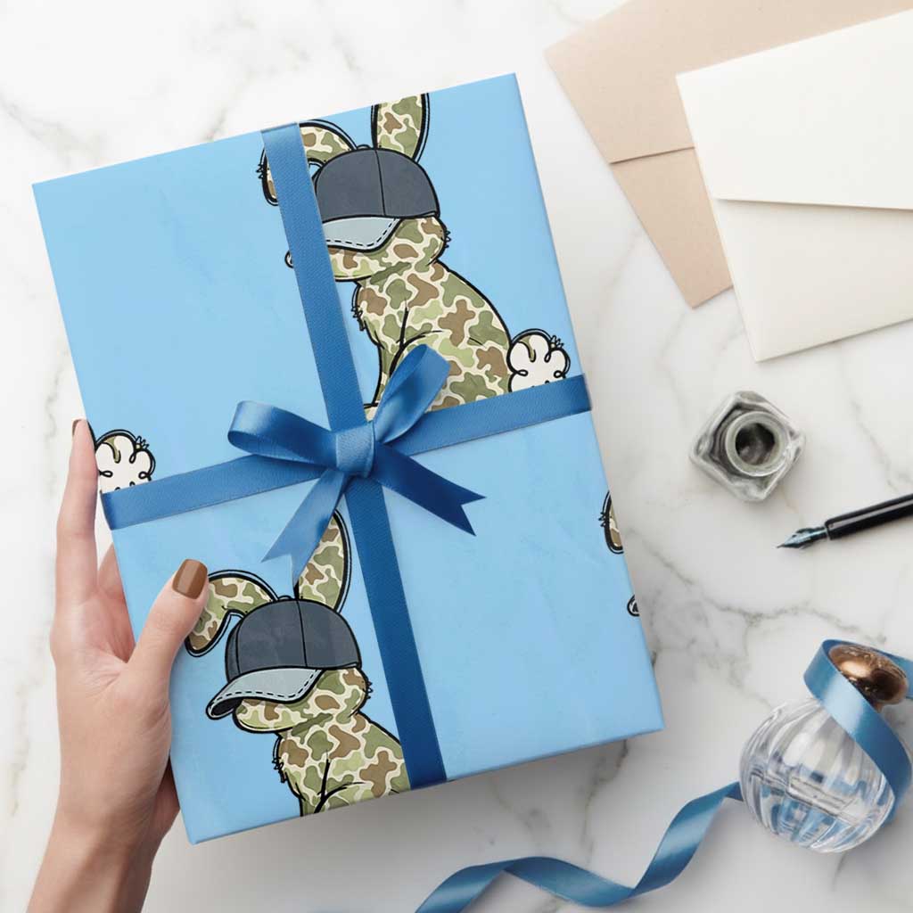 Camouflage Bunny Wrapping Paper Roll Funny Hunter Easter Gift TS12 Light Blue Print Your Wear