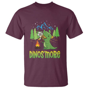 Camping Dinosaur T Shirt Dinos'more Funny Campfire Camper TS09 Maroon Printyourwear