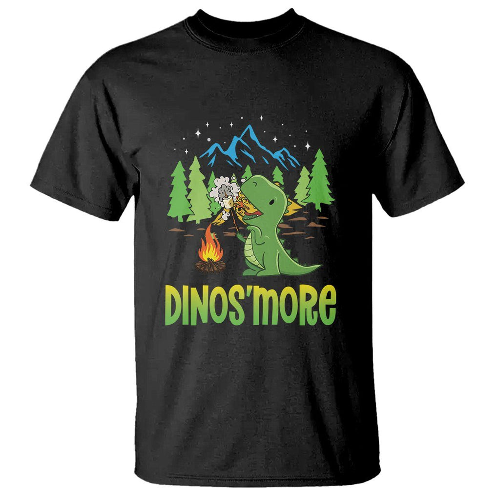 Camping Dinosaur T Shirt Dinos'more Funny Campfire Camper TS09 Black Printyourwear