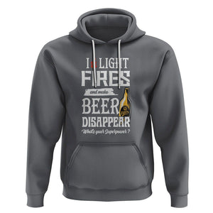 Camping Hoodie I Light Fires And Make Beer Disappear What's Your Superpower TS09 Charcoal Printyourwear