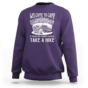 Camping Sweatshirt Welcome To Camp Quitcherbitchin BBQ Campfire Motorhome TS09 Purple Printyourwear