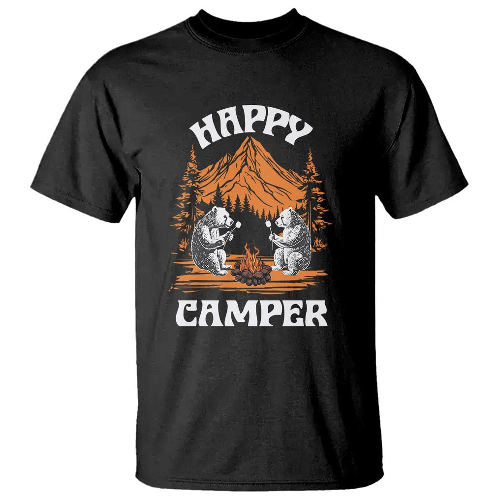 Camping T Shirt Happy Camper Funny Bear Campfire TS09 Black Printyourwear