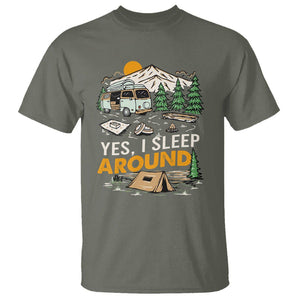 Camping T Shirt Yep I Sleep Around Campers TS09 Military Green Printyourwear