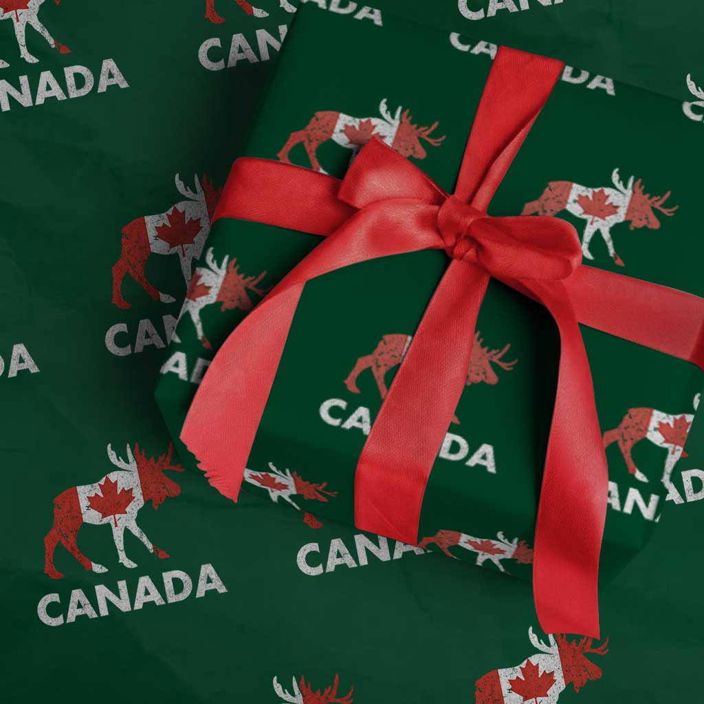 Canada Moose Maple Leaf Wrapping Paper Roll Canadian Pride TS10 Green Print Your Wear