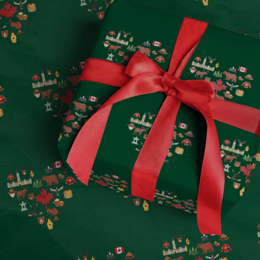 Canada Pride Wrapping Paper Roll Canadian Flag Maple Leaf TS02 Green Print Your Wear
