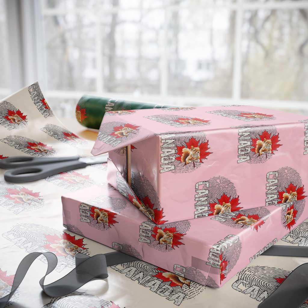 Canada Pride Wrapping Paper Roll Maple Leaf Squirrel Canadian Roots TS02 Light Pink Print Your Wear