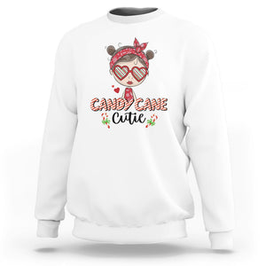 Candy Cane Cutie Christmas Cute Girl Kid Messy Bun Sweatshirt TS09 White Printyourwear