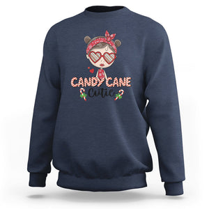 Candy Cane Cutie Christmas Cute Girl Kid Messy Bun Sweatshirt TS09 Navy Printyourwear