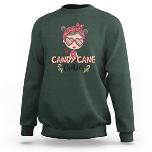 Candy Cane Cutie Christmas Cute Girl Kid Messy Bun Sweatshirt TS09 Dark Forest Green Printyourwear