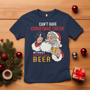 Can't Have Christmas Cheer Without Christmas Beer Santa Drinking T Shirt TS09 Navy Printyourwear