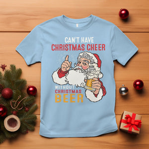 Can't Have Christmas Cheer Without Christmas Beer Santa Drinking T Shirt TS09 Light Blue Printyourwear