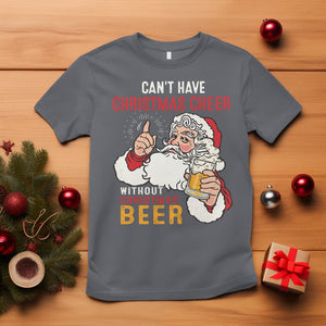 Can't Have Christmas Cheer Without Christmas Beer Santa Drinking T Shirt TS09 Charcoal Printyourwear