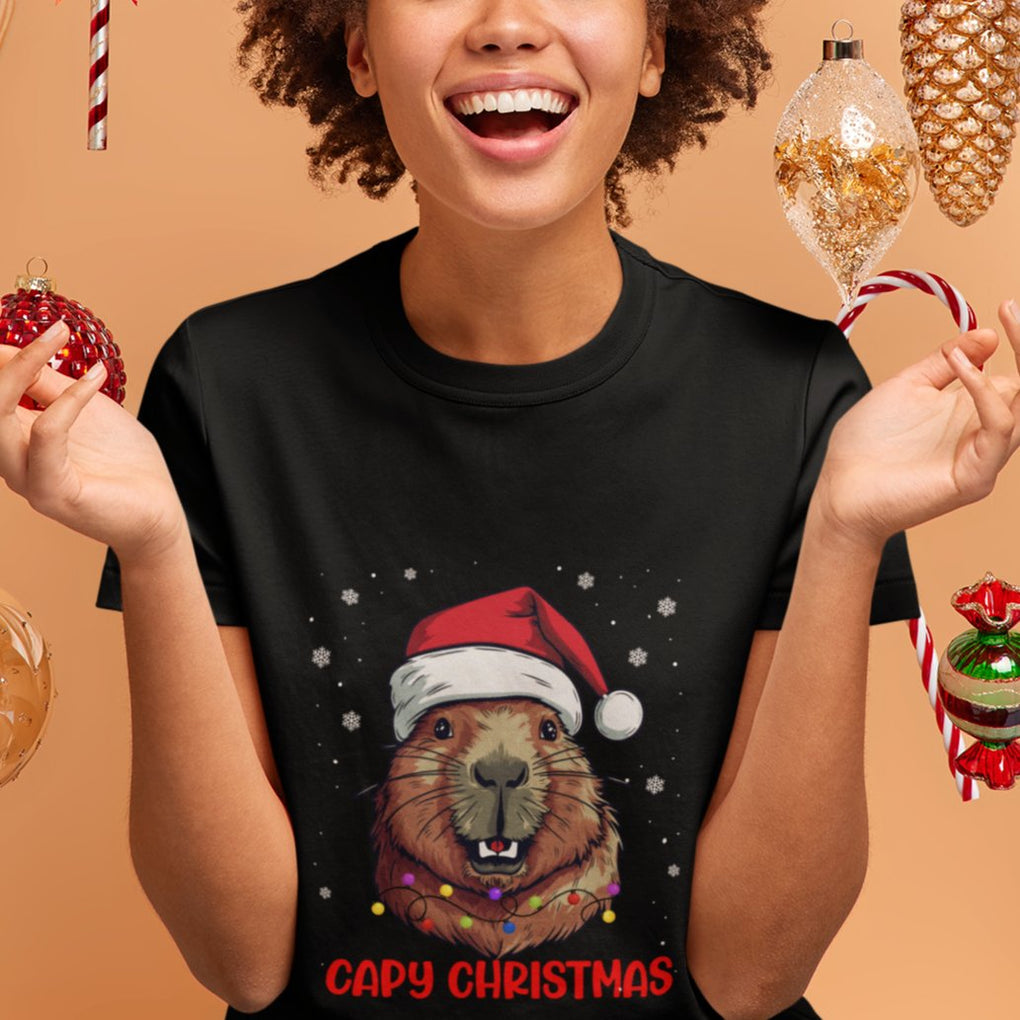 Capy Christmas T Shirt Funny Capybara Santa Meme TS02 Printyourwear