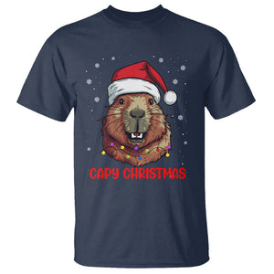 Capy Christmas T Shirt Funny Capybara Santa Meme TS02 Navy Printyourwear