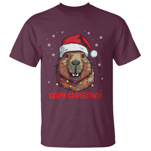 Capy Christmas T Shirt Funny Capybara Santa Meme TS02 Maroon Printyourwear