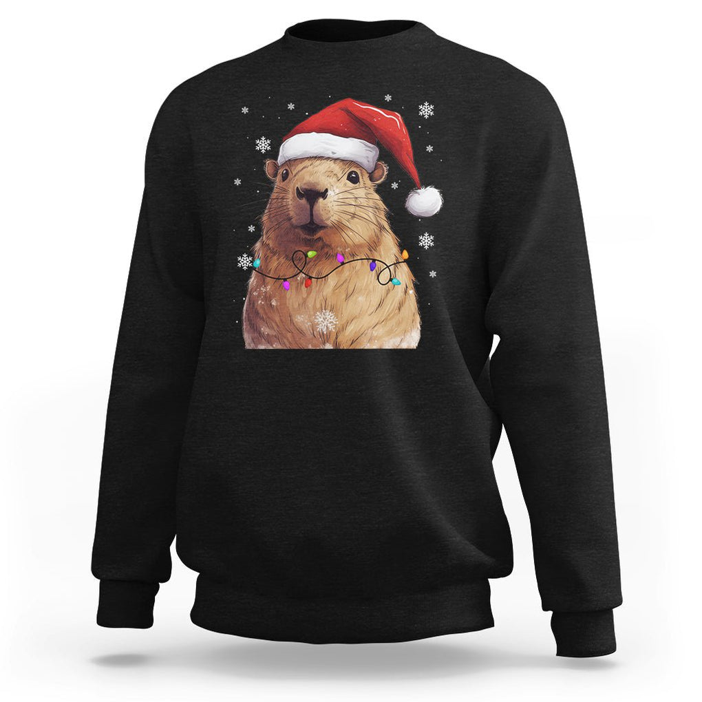 Capybara Christmas Sweatshirt Funny Santa Capy Meme Xmas Vibe TS02 Black Printyourwear