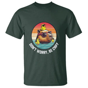 Capybara Lover T Shirt Don't Worry Be Capy Retro TS09 Dark Forest Green Print Your Wear