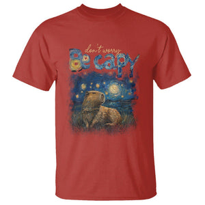 Capybara Lover T Shirt Don't Worry Be Capy Starry Night TS09 Red Print Your Wear