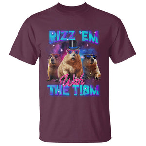 Capybara Lover T Shirt Rizz Em With The Tism Funny Capy Meme TS09 Maroon Print Your Wear