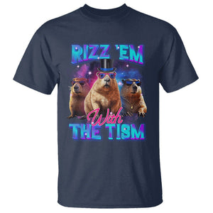 Capybara Lover T Shirt Rizz Em With The Tism Funny Capy Meme TS09 Navy Print Your Wear