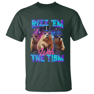 Capybara Lover T Shirt Rizz Em With The Tism Funny Capy Meme TS09 Dark Forest Green Print Your Wear