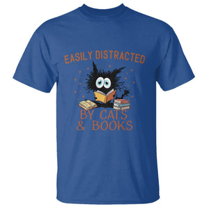 Cat & Book Lover T Shirt Easily Distracted By Cats And Books Funny Black Cat Meme TS02 Royal Blue Printyourwear