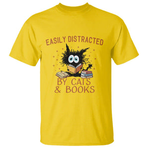 Cat & Book Lover T Shirt Easily Distracted By Cats And Books Funny Black Cat Meme TS02 Daisy Printyourwear