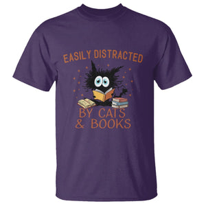 Cat & Book Lover T Shirt Easily Distracted By Cats And Books Funny Black Cat Meme TS02 Purple Printyourwear