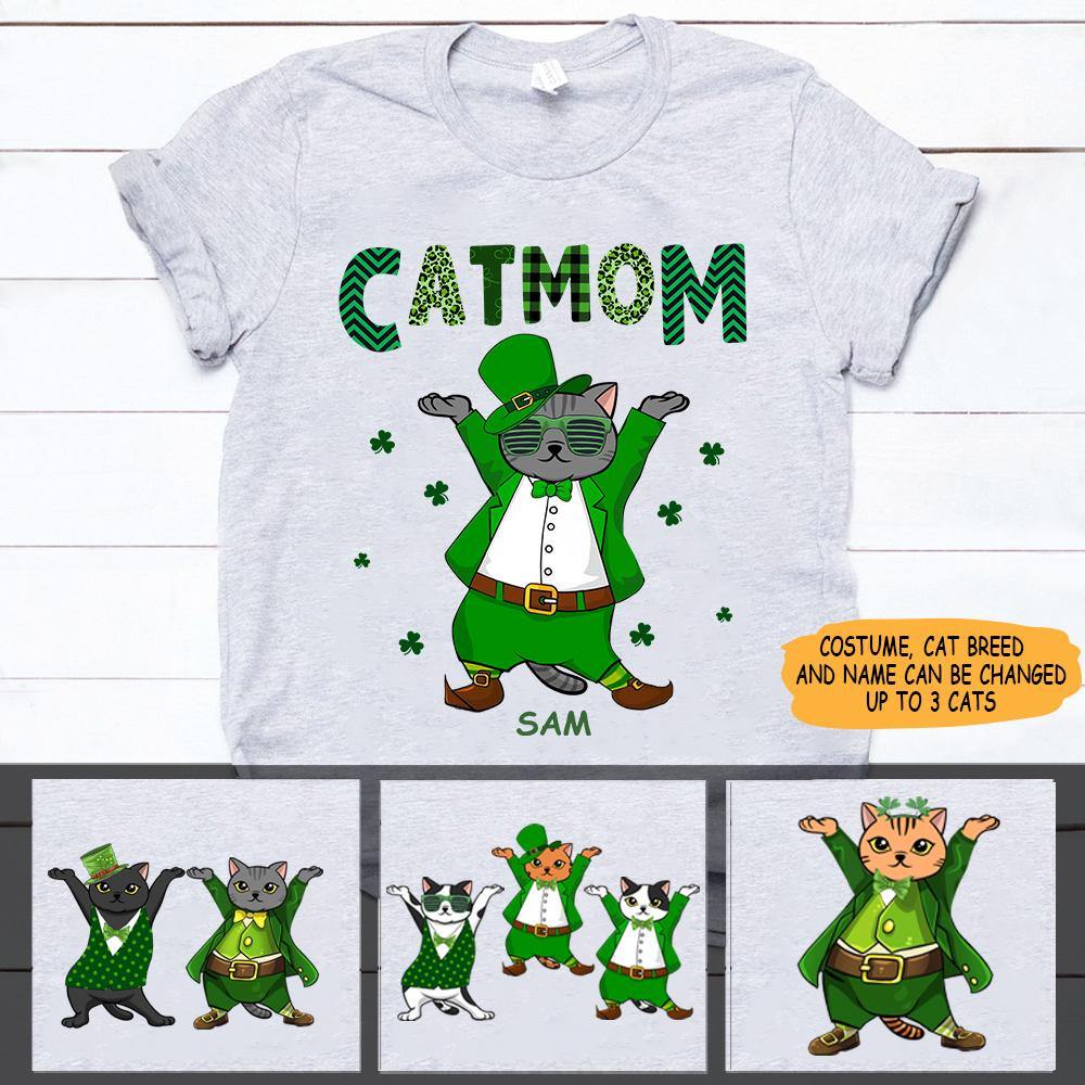 Personalized St Patricks Day Cat T Shirt Lucky Cat Mom Shamrocks Vibes CTM Youth Custom - Printyourwear