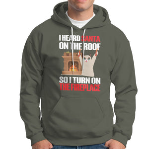 Cat Hates Santa Turned On The Fireplace Funny Christmas Hoodie TS09 Military Green Printyourwear