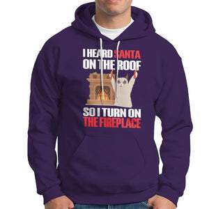 Cat Hates Santa Turned On The Fireplace Funny Christmas Hoodie TS09 Purple Printyourwear