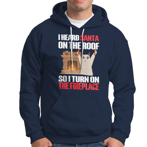 Cat Hates Santa Turned On The Fireplace Funny Christmas Hoodie TS09 Navy Printyourwear