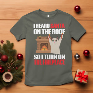 Cat Hates Santa Turned On The Fireplace Funny Christmas T Shirt TS09 Military Green Printyourwear