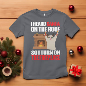 Cat Hates Santa Turned On The Fireplace Funny Christmas T Shirt TS09 Charcoal Printyourwear