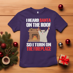 Cat Hates Santa Turned On The Fireplace Funny Christmas T Shirt TS09 Purple Printyourwear