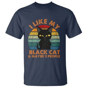 Cat Lover T Shirt I Like My Black Cat & Maybe 3 People TS02 Navy Printyourwear