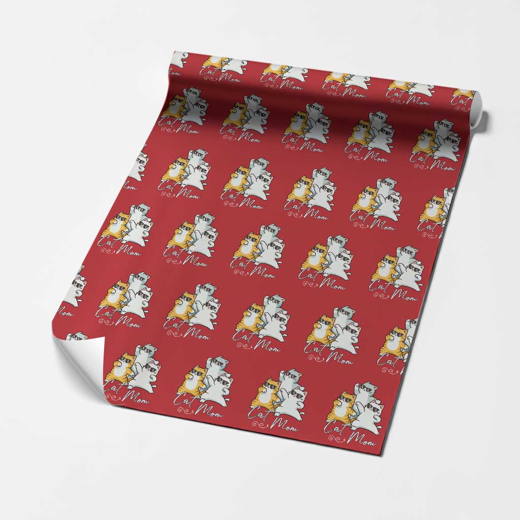 Cat Mom Wrapping Paper Roll Three Cool Cats with Sunglasses TS12 Red Print Your Wear