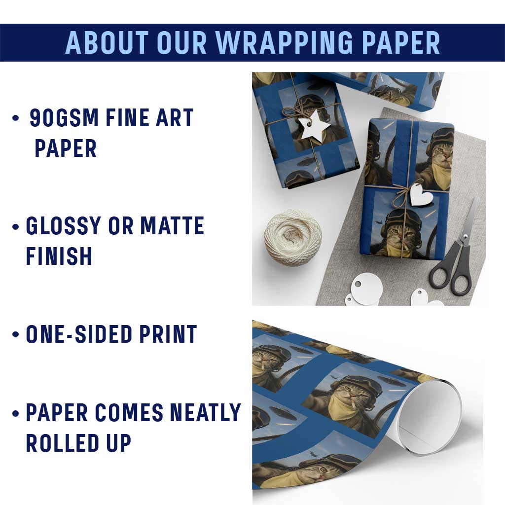 Cat Selfie With Alien UFO Wrapping Paper Roll Retro Space Sci-Fi Cat Pilot TS10 Print Your Wear