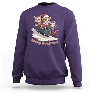 Cat Sleigh Meowy Christmas Holiday Santa Hat Sweatshirt TS09 Purple Printyourwear