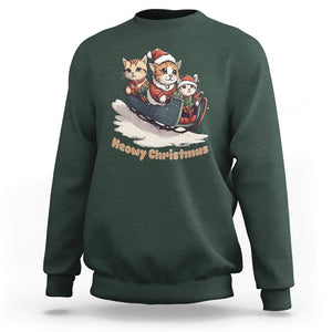 Cat Sleigh Meowy Christmas Holiday Santa Hat Sweatshirt TS09 Dark Forest Green Printyourwear