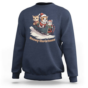 Cat Sleigh Meowy Christmas Holiday Santa Hat Sweatshirt TS09 Navy Printyourwear