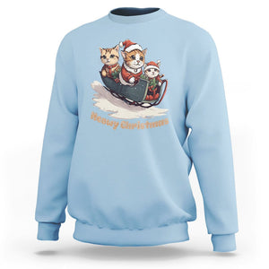 Cat Sleigh Meowy Christmas Holiday Santa Hat Sweatshirt TS09 Light Blue Printyourwear