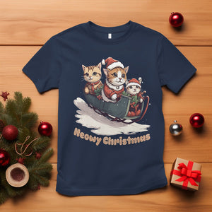 Cat Sleigh Meowy Christmas Holiday Santa Hat T Shirt TS09 Navy Printyourwear