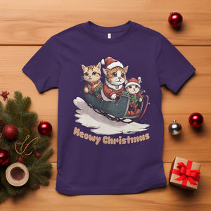 Cat Sleigh Meowy Christmas Holiday Santa Hat T Shirt TS09 Purple Printyourwear