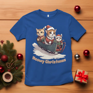 Cat Sleigh Meowy Christmas Holiday Santa Hat T Shirt TS09 Royal Blue Printyourwear