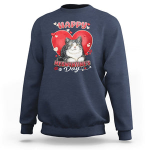 Cat Valentine Sweatshirt Happy Meowentine's Day Cute Heart TS02 Navy Printyourwear