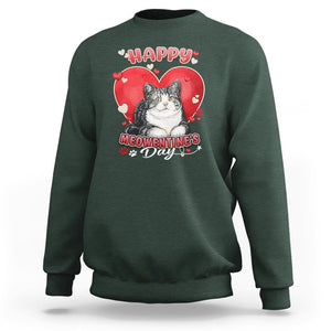 Cat Valentine Sweatshirt Happy Meowentine's Day Cute Heart TS02 Dark Forest Green Printyourwear